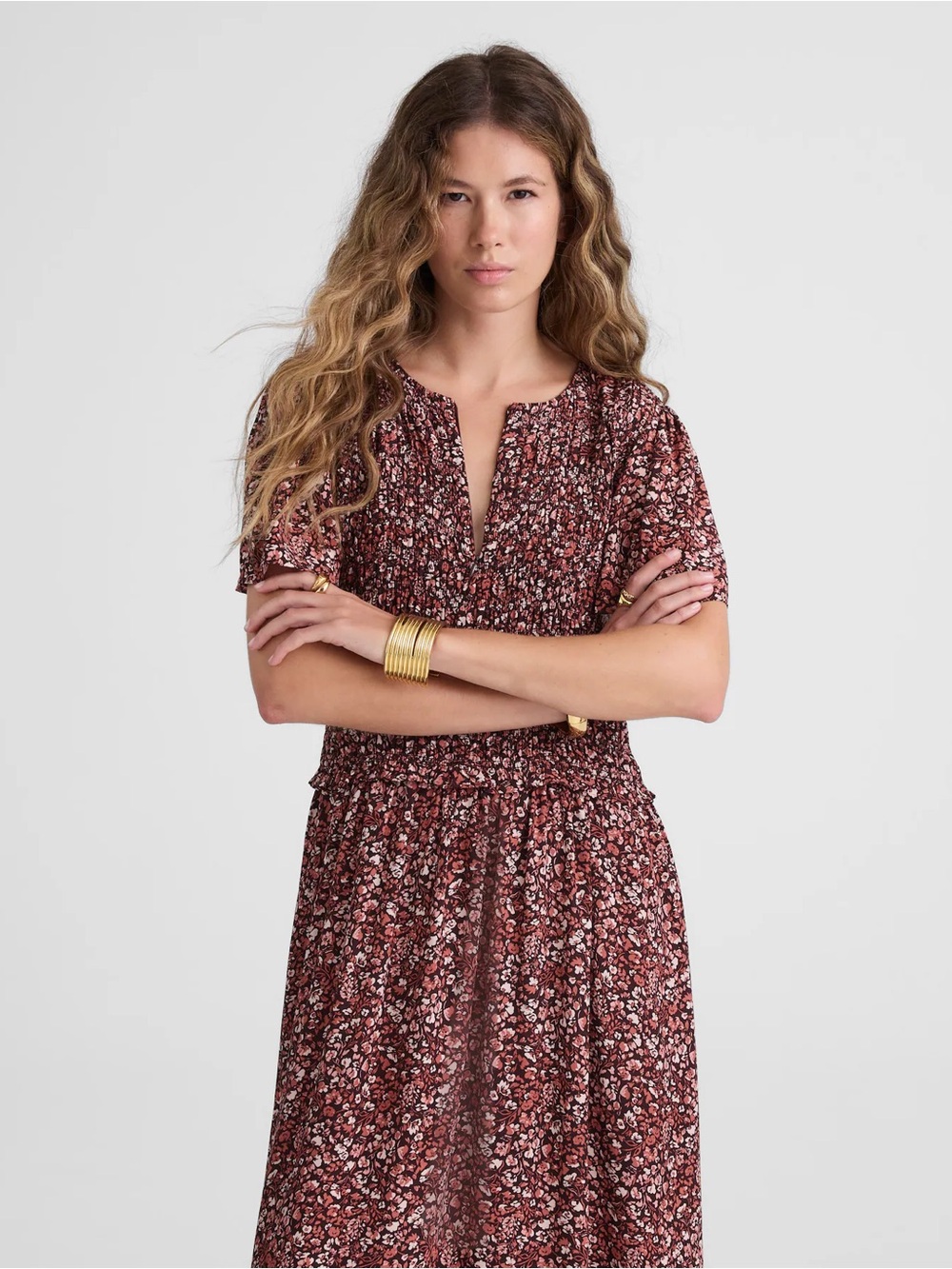 Madewell Zip-Front Flutter-Sleeve Midi Dress in Floral Sz 8